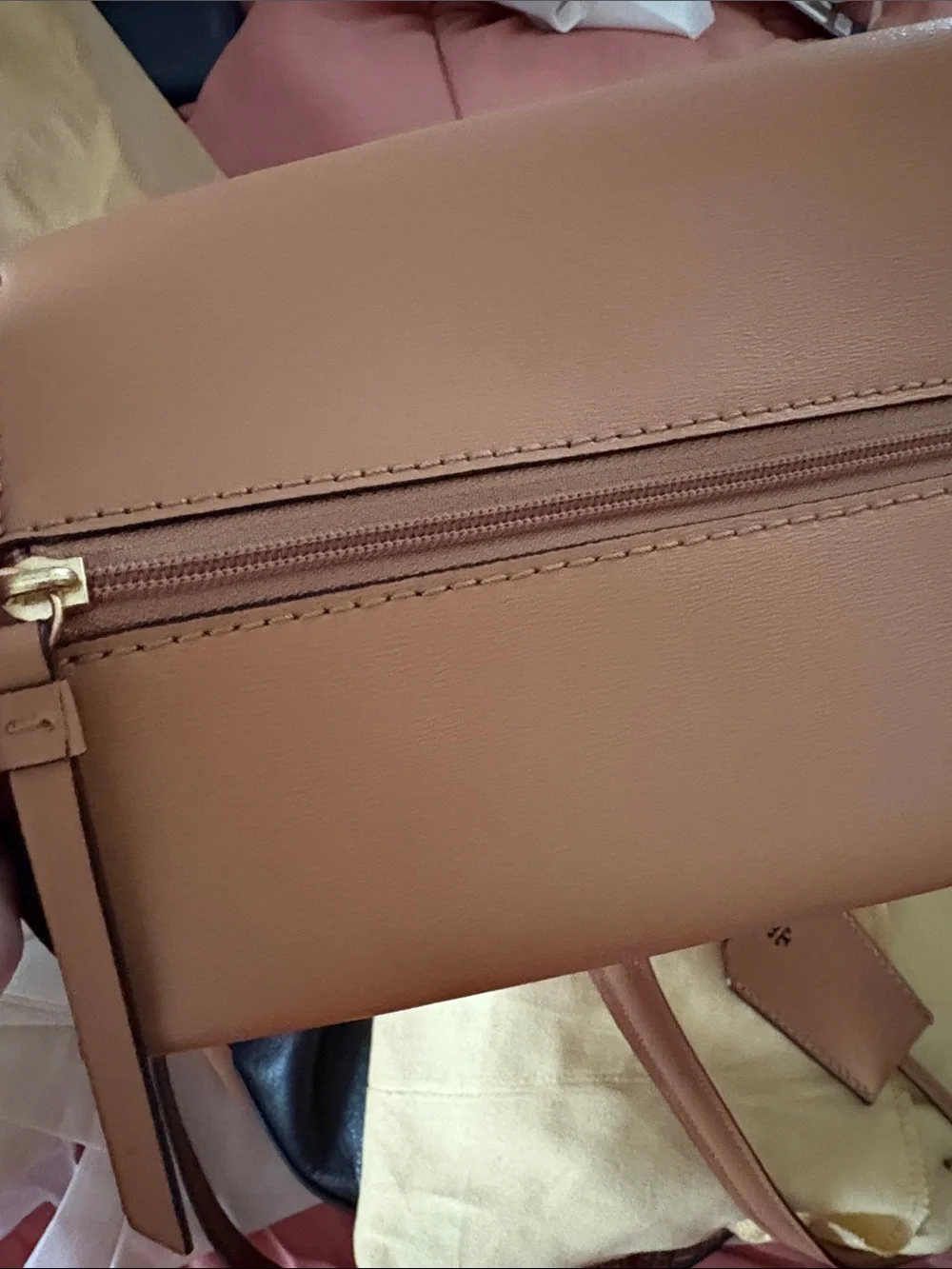 Tory Burch Beige-Tan Leather Tote with Gold Logo